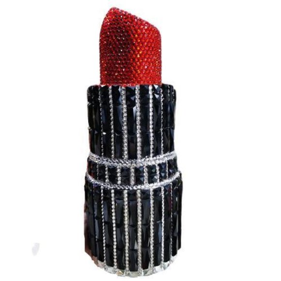Lipstick Shaped Crystal Clutch Evening Bag Purse SILVER/RED NWT - Picture 3 of 10